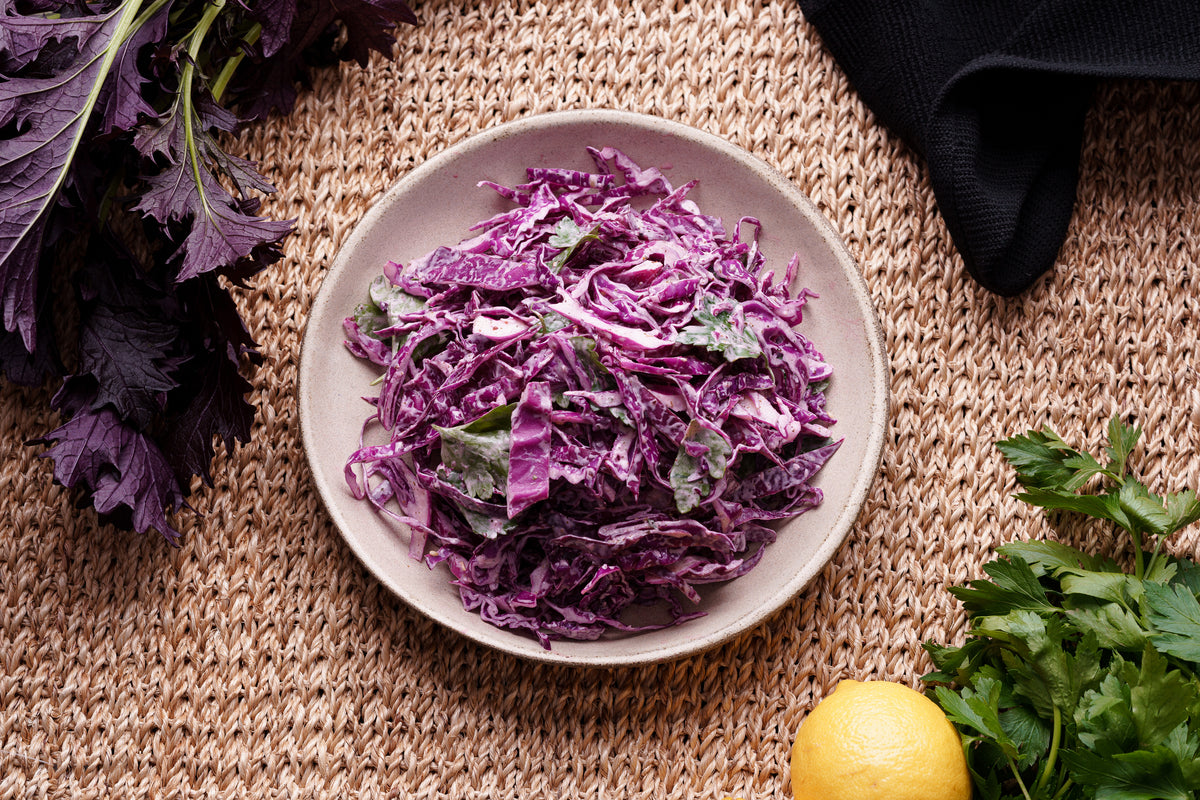 RED CABBAGE SALAD IN A YOGURT-ZA’ATAR DRESSING – ROOTS HOME COOKING