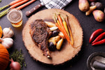 GRILLED RIBEYE STEAK WITH RAINBOW POTATO, CARROTS & SHALLOTS